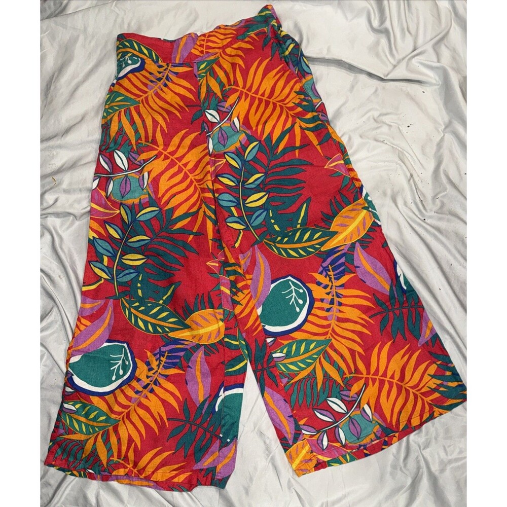 Vintage‎ C&C California Women S Multicolor Floral Wide Leg Pants Y2K 100% linen